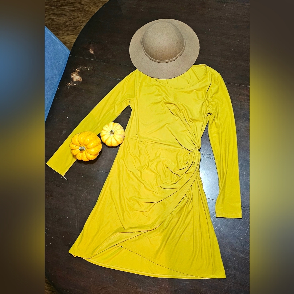 Yellow faux wrap dress